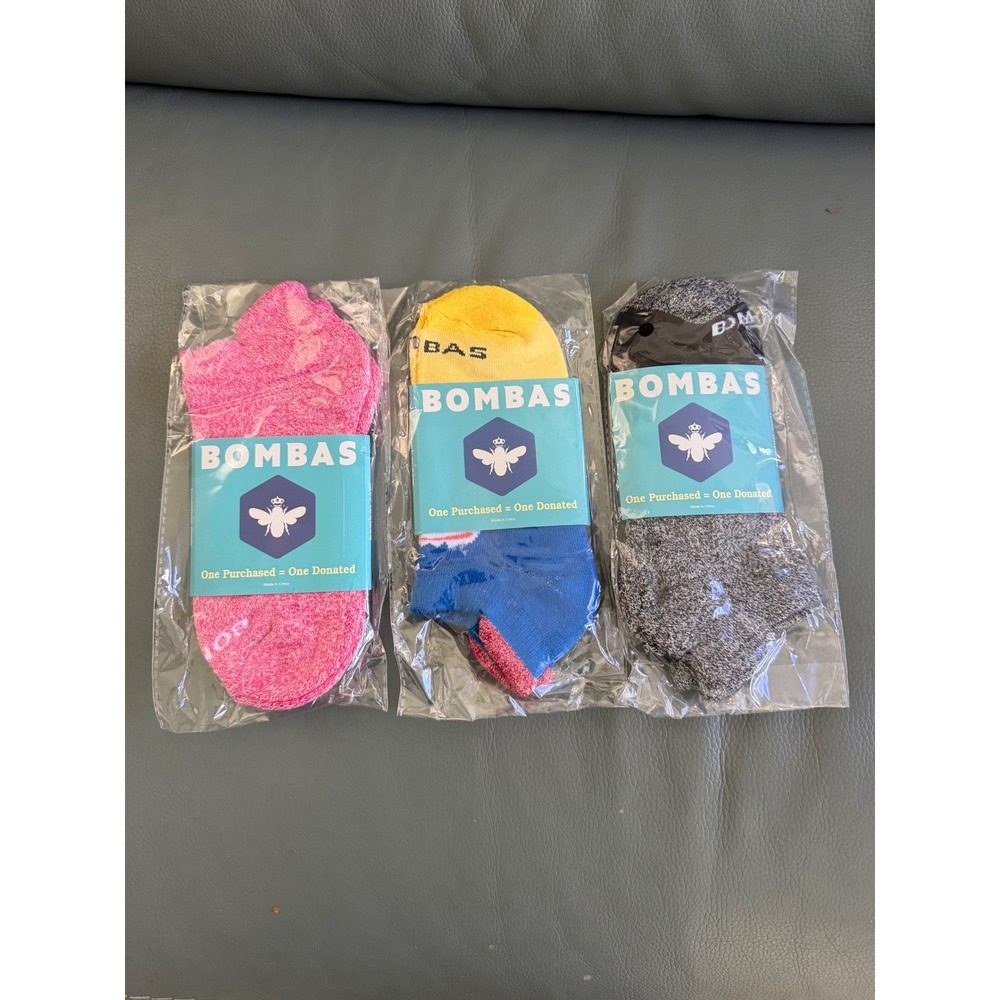 Bombas Midweight Ankle Socks 3 Pack Medium Pink Blue Grey Marl Cotton Blend NEW